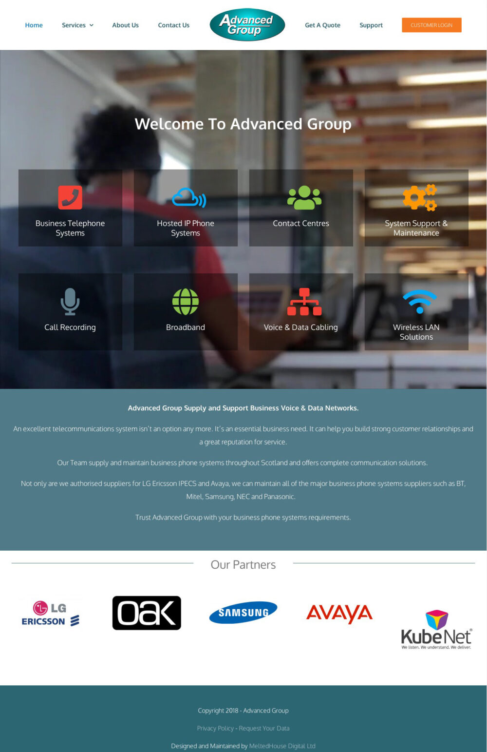 Full-page screenshot of the Advanced Group website