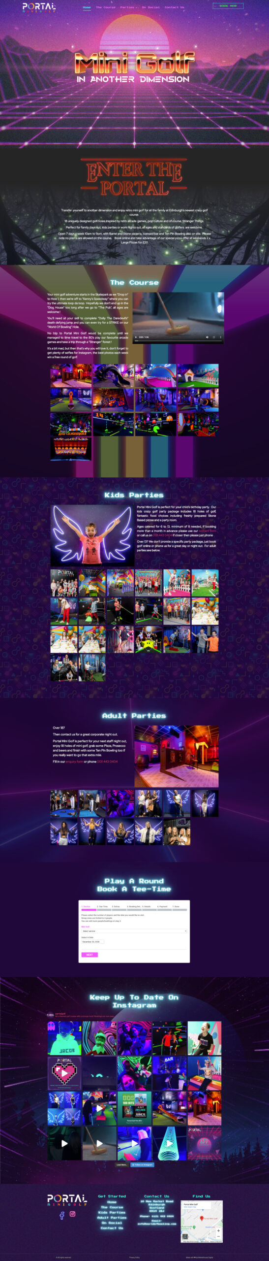 Full-page screenshot of the Portal Mini Golf website