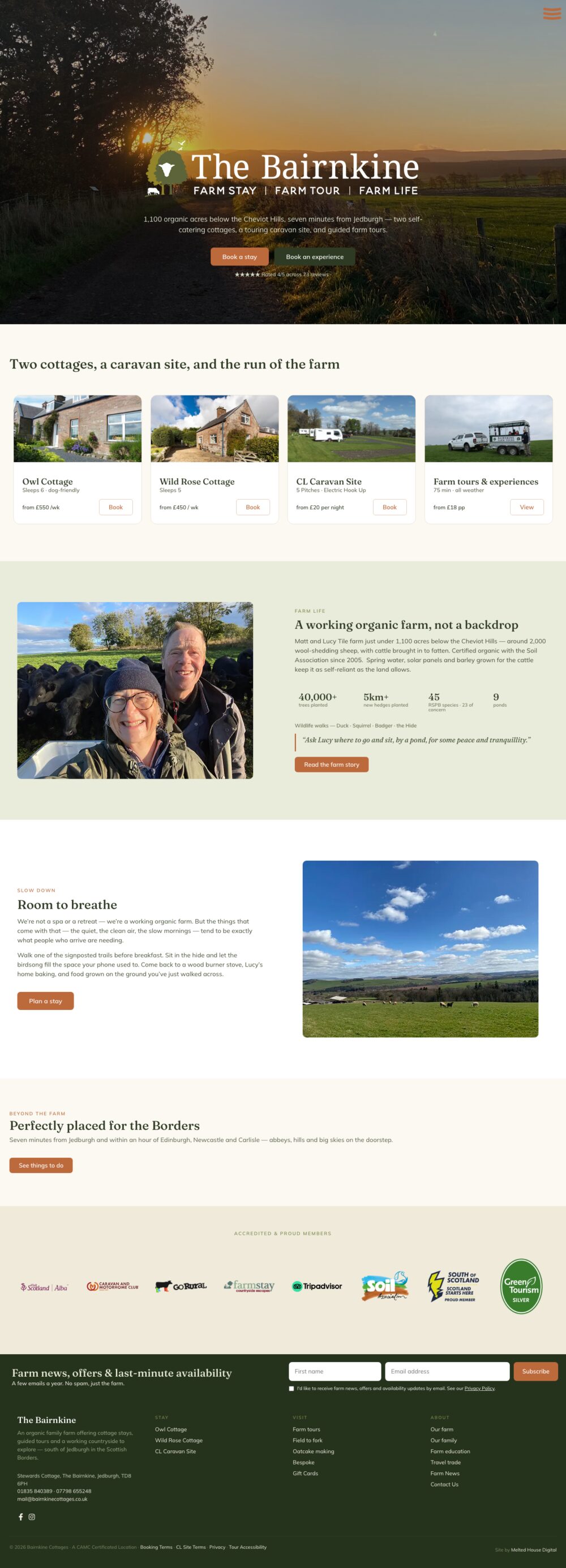 Bairnkine Cottages website homepage